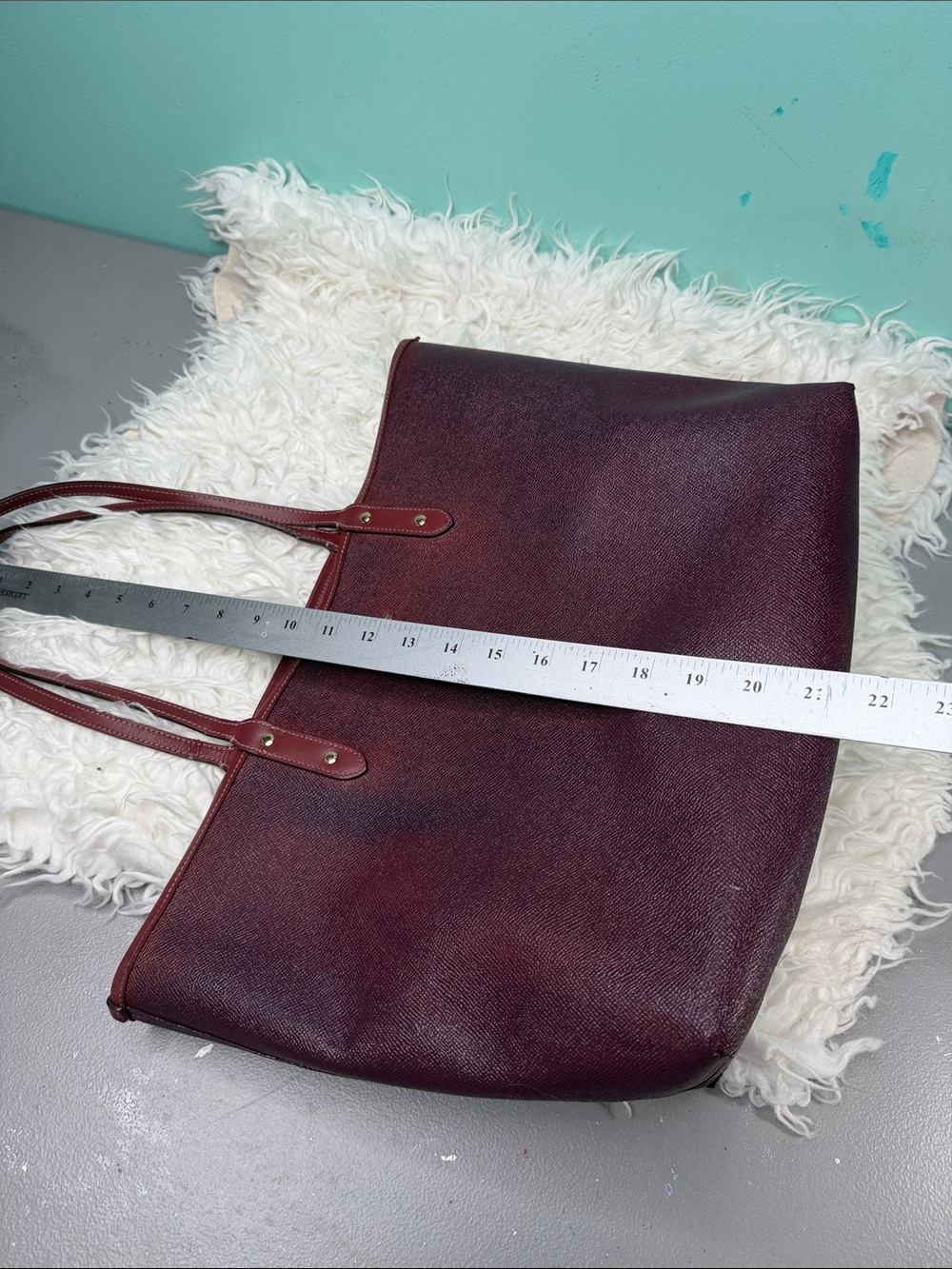 Coach Large Wine Red Leather Tote with Floral Lining - Picture 11 of 15